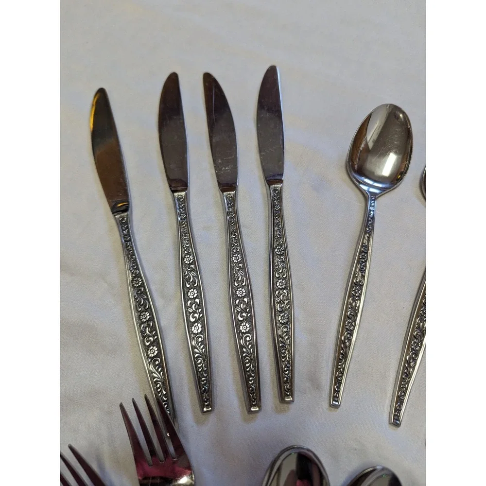 National CADIZ Scroll Flower Floral Stainless Silverware Flatware 18 Pcs Japan
